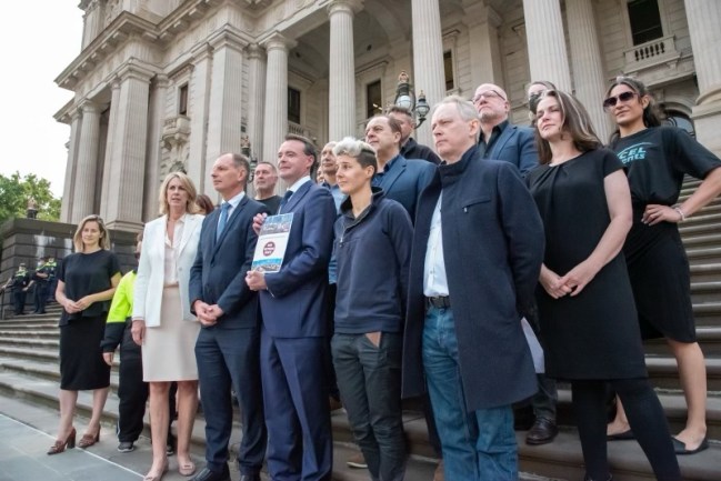 Events industry group take a stand outside Victorian Parliament last week as jobkeeper set to end