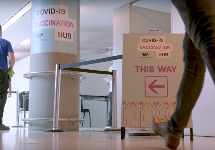 COVID-19 vaccination hub at Melbourne Airport. Image credit: Western Health