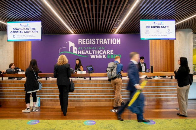 Registration desk at Healthcare Week 2021