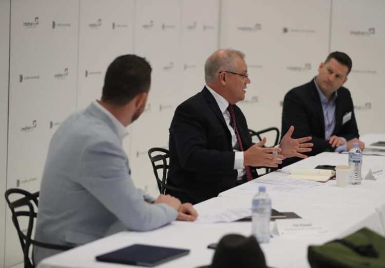 Scott Morrison meeting with business events suppliers in June 2020. Image via Facebook business events grants program extension