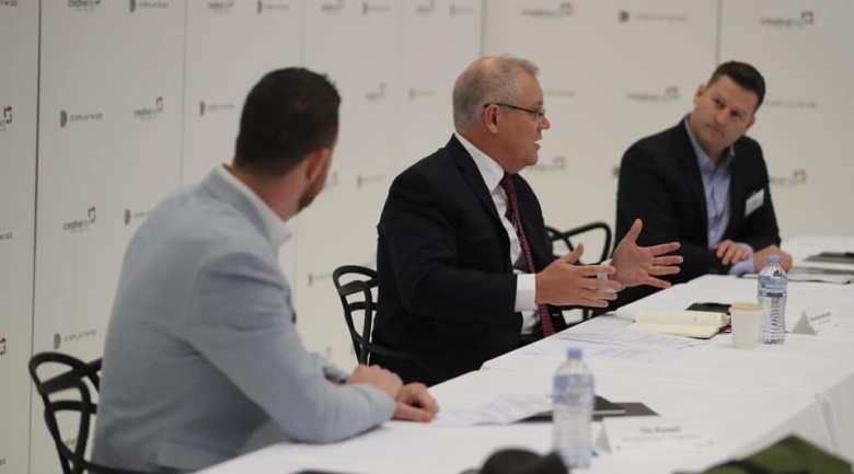 Scott Morrison meeting with business events suppliers in June 2020. Image via Facebook business events grants program extension
