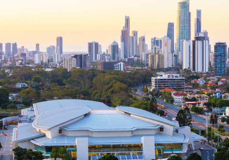 The Gold Coast Convention and Exhibition Centre with city in the background.