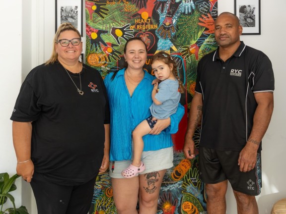 RYC Founders Margaret Haumono (left) and Solomon Haumono (right) with AV1s People and Culture Manager Alyce Kelly-Kidd (centre)