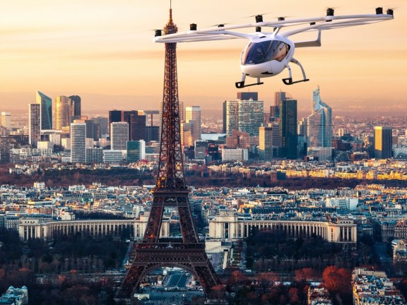 Artist's impression of an electric taxi flying over Paris