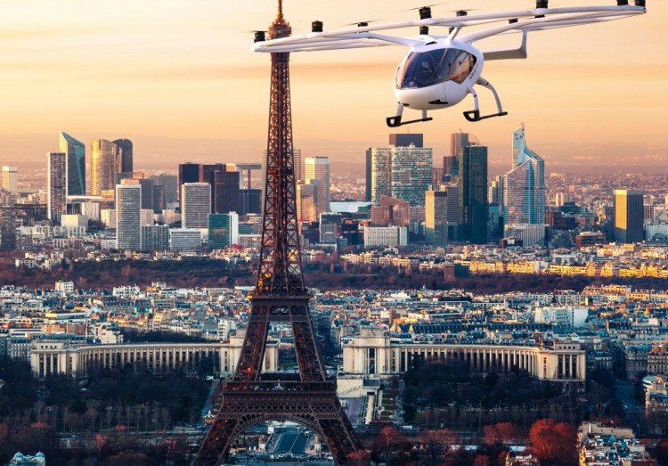 Artist's impression of an electric taxi flying over Paris