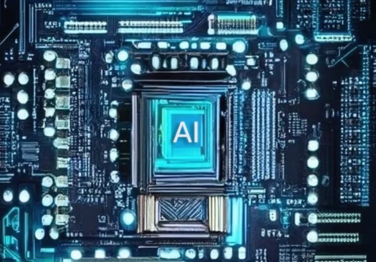 Graphic of a computer motherboard generated by AI.