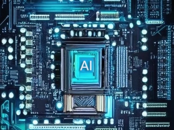 Graphic of a computer motherboard generated by AI.